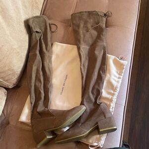 Stuart Weitzman Accordion Suede Over-the-Knee Boots in Taupe